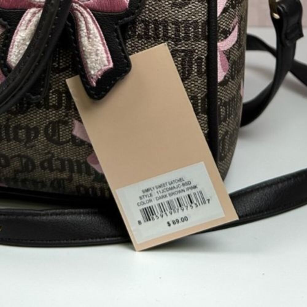 Juicy Couture Simply Sweet Bow Satchel Crossbody Brown Pink Logo Bag w/ Charm - Picture 3 of 13